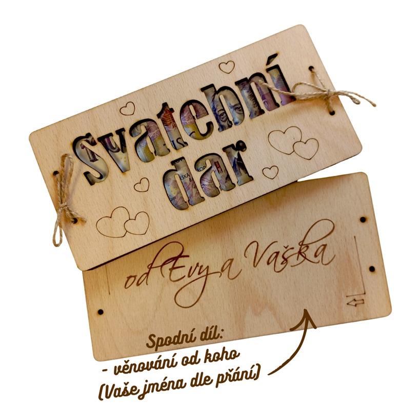 Dřevěné přání na peníze svatební dar